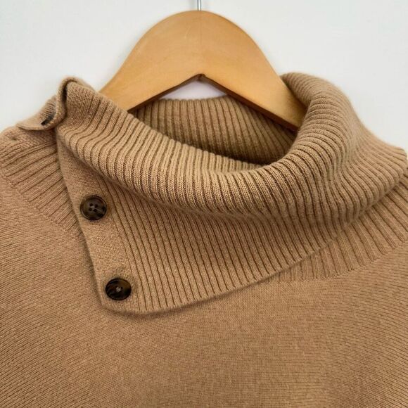 Soft by Naadam Women’s Tan Cashmere Button Turtleneck Oversized Poncho Sweater - Picture 6 of 8